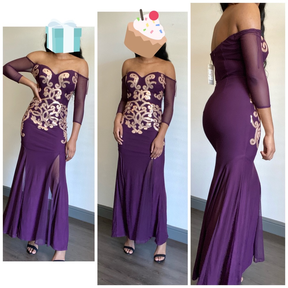 Lipsy London off the shoulder burgundy gown